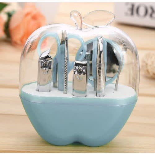 Nail Care 9pcs Cutter Cuticle Clipper Pedicure Manicure Set Kit Apple Gift Case Pink