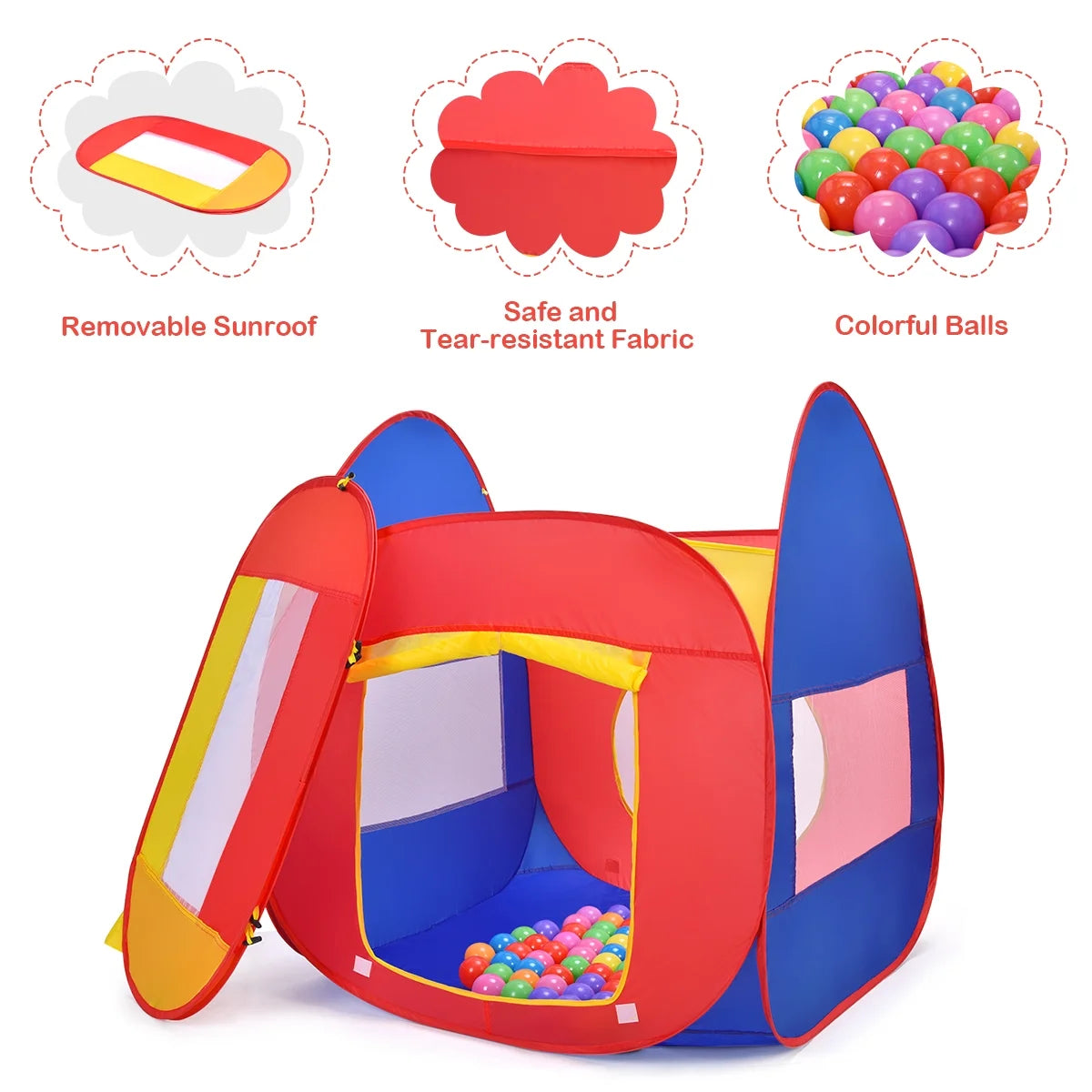 Red and Blue Polyester Pop-Up Play Tent for kids, 100 Balls included