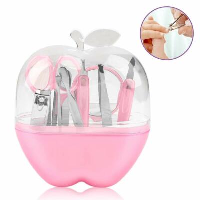 Nail Care 9pcs Cutter Cuticle Clipper Pedicure Manicure Set Kit Apple Gift Case Pink